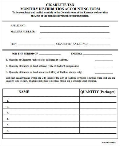 monthly distribution accounting form