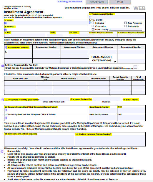 monthly payment agreement form