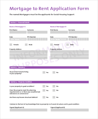 mortgage to rent application form