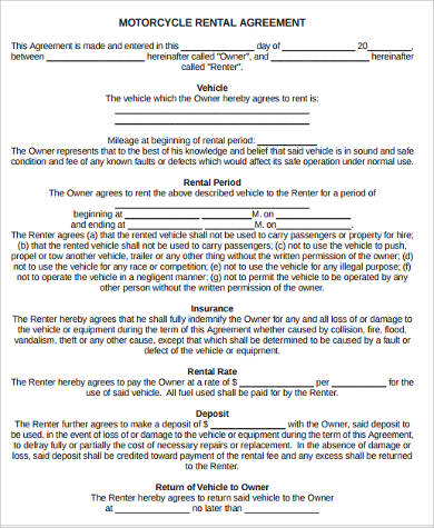 motor cycle rent to own agreement