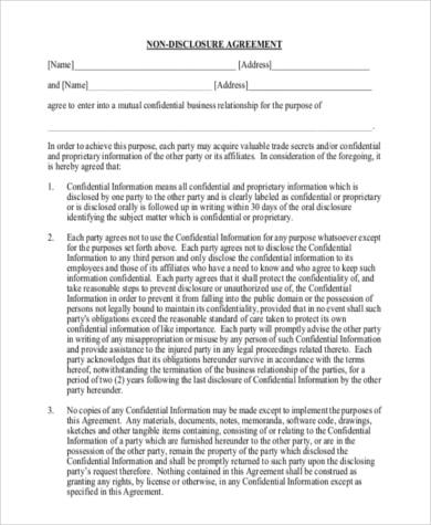 Free 7+ Mutual Non Disclosure Agreement Samples In Ms Word 