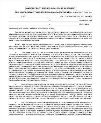 non disclosure confidentiality agreement form