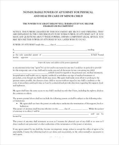 non durable limited power of attorney form