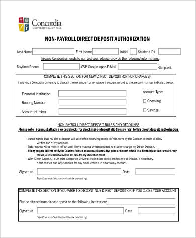 non payroll direct deposit authorization form