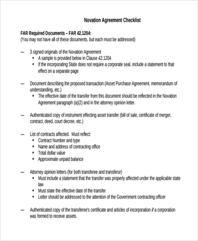 novation agreement checklist