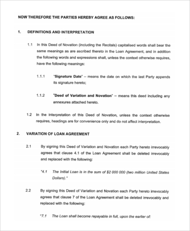 novation of loan agreement pdf