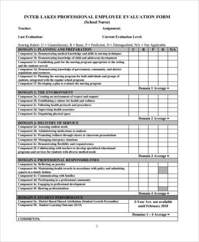 nurse employee evaluation form