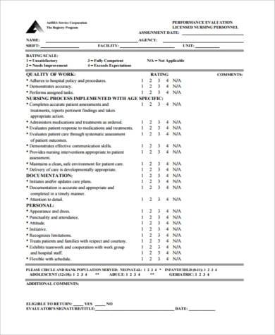 FREE 8 Sample Nurse Evaluation Forms In PDF MS Word   Nurse Performance Evaluation Form1 