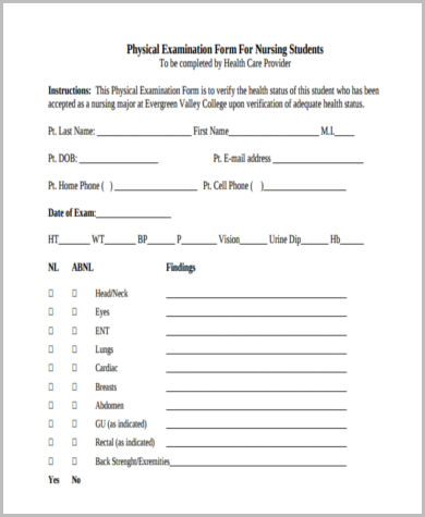 nursing physical assessment form