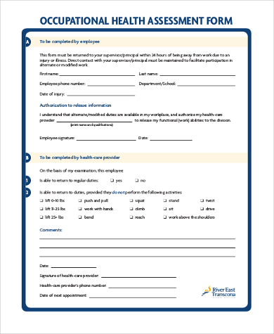 occupational health assessment form