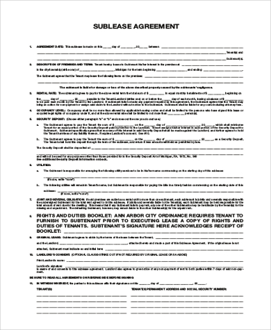 office sublease agreement form