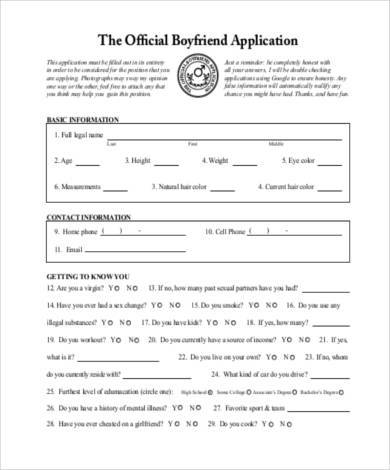 official boyfriend application form