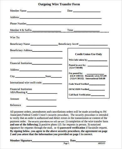 wire transfer form outgoing word sample