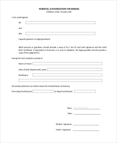 parent authorization form for travel