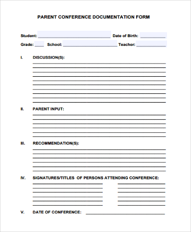 parent conference documentation form