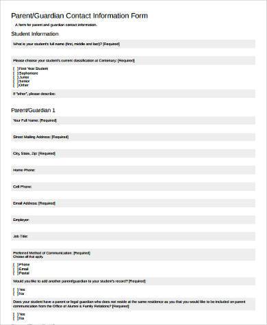 parent contact form in pdf
