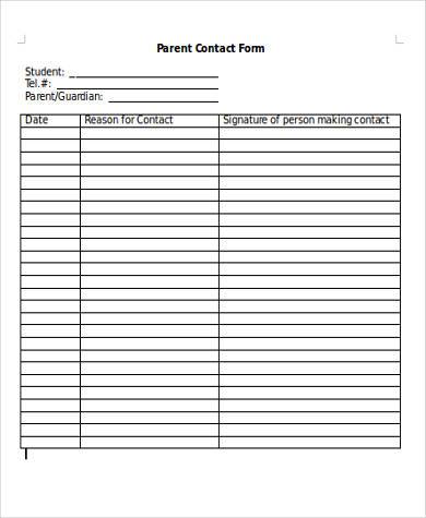 FREE 8  Sample Parent Contact Forms in PDF MS Word