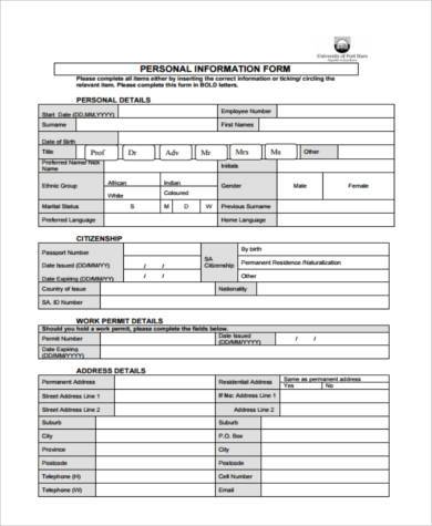 parent contact information form