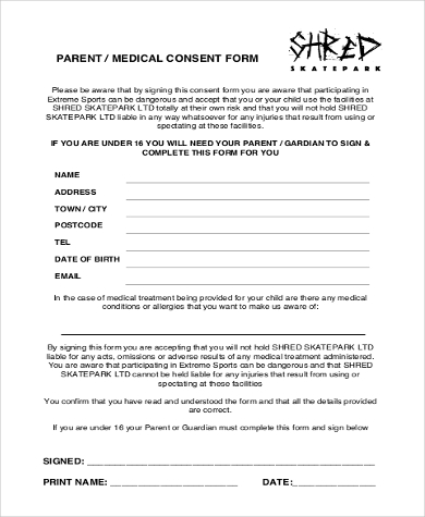 parent medical consent form example