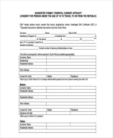 Child travel consent form word doc