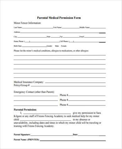 parental medical permission form