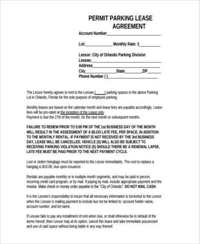 parking lease agreement form