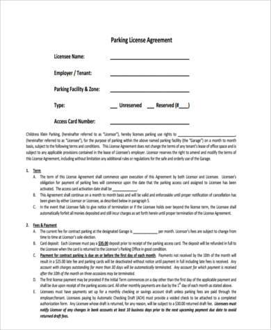 parking license agreement form