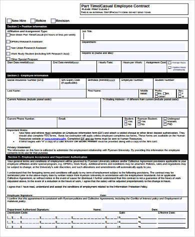 part time employment agreement form
