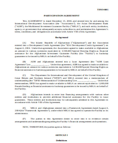 participation agreement form sample