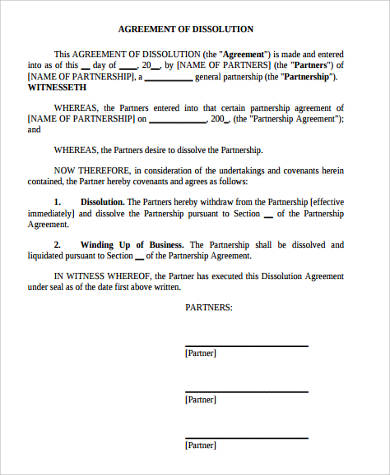 partnership dissolution agreement form