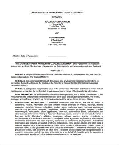 patent non disclosure agreement form
