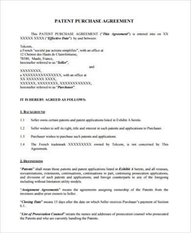patent purchase agreement form