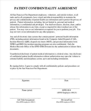 patient confidentiality agreement form example