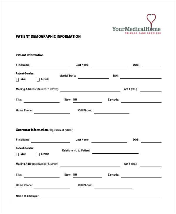 patient demographic information form