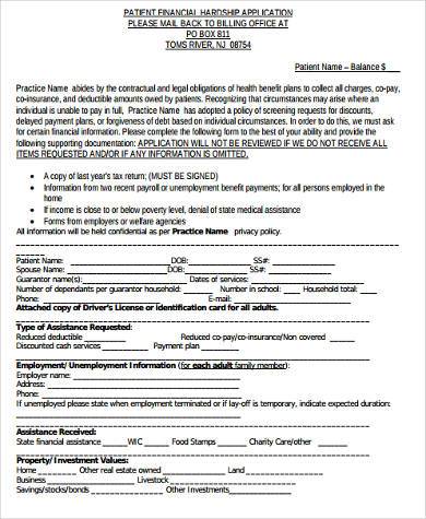 patient financial hardship application form