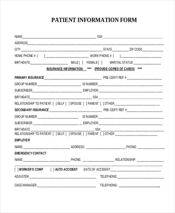 FREE 14+ Patient Information Form Samples, PDF, MS Word, Google Docs