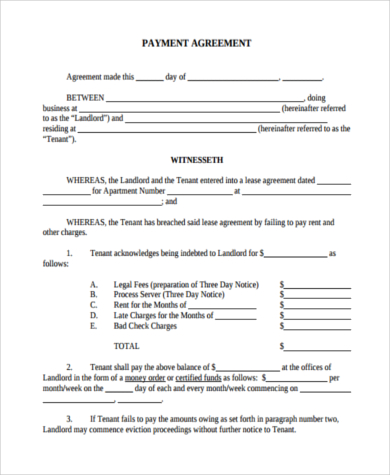payment agreement form in pdf