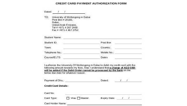 payment authorization form samples