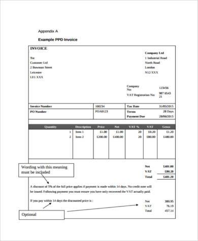 payment invoice form example