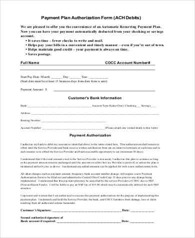 payment plan authorization form
