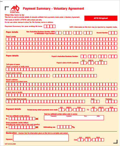 payment summary voluntary agreement form