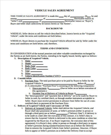 payment vehicle sale agreement form pdf