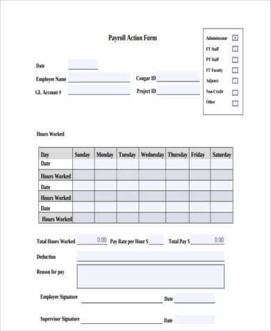 payroll action form in pdf