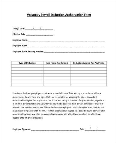 FREE 13  Payroll Deduction Form Samples PDF MS Word Google Docs