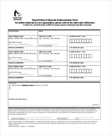 payroll direct deposit authorization form