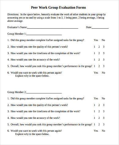 peer evaluation form for group work