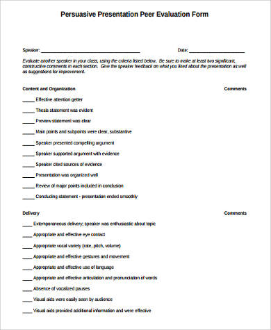 peer speech evaluation form