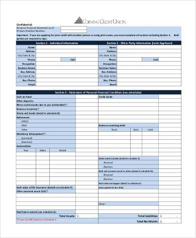 personal financial statement form example