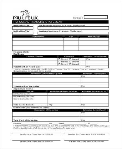 personal financial statement form in pdf