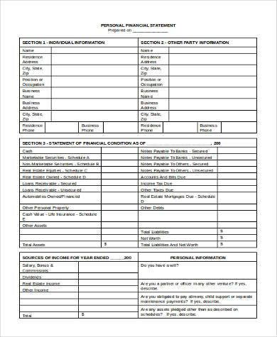 personal financial statement form in word format